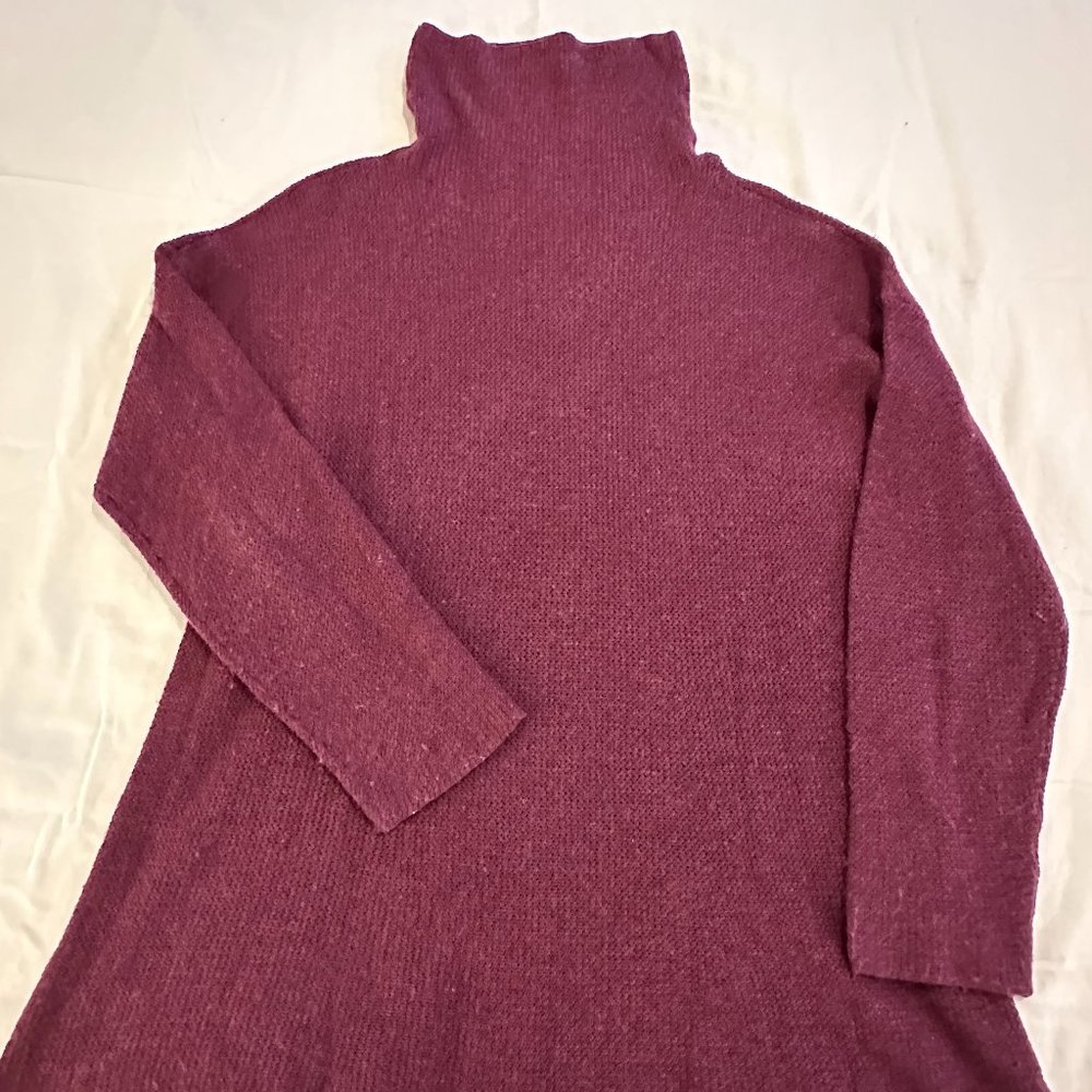 Eileen Fisher burgundy tunic funnelneck sweater